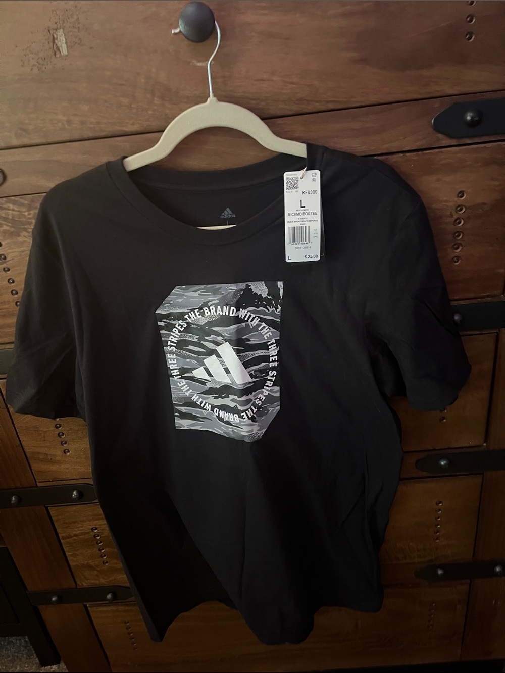 adidas Black Short Sleeve Tee with Camo Logo Pocket Print